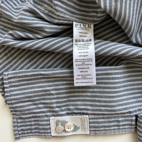 THOMAS PINK Mens Dress Shirt 17.5-18 XL Grey Stripe Slim Fit Casual Collection - Picture 12 of 12